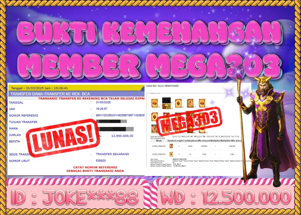 MEGA303 JACKPOT Rp 12.500.000 - LUNAS!!!