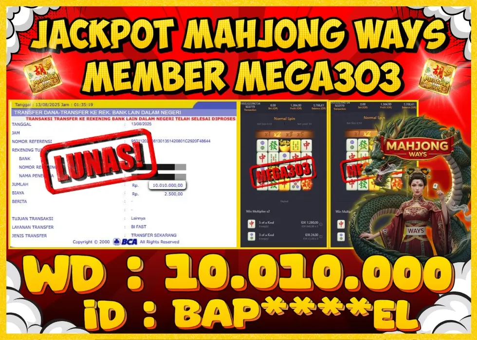 MEGA303 JACKPOT Rp 10.010.000 - LUNAS!!!
