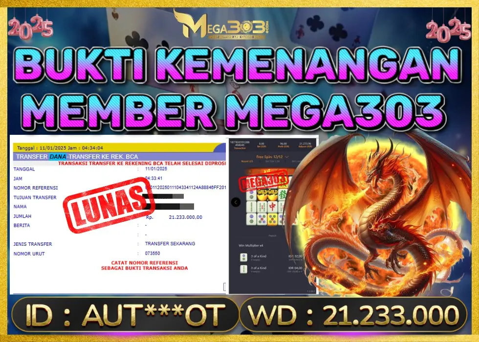 MEGA303 JACKPOT Rp 21.233.000 - LUNAS!!!