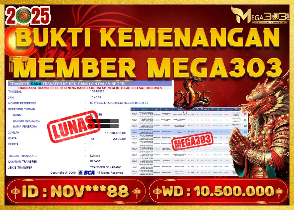 MEGA303 JACKPOT Rp 10.500.000 - LUNAS!!!