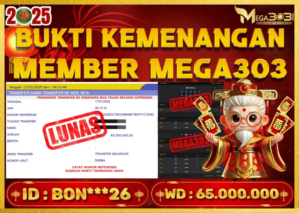 MEGA303 JACKPOT Rp 65.000.000 - LUNAS!!!