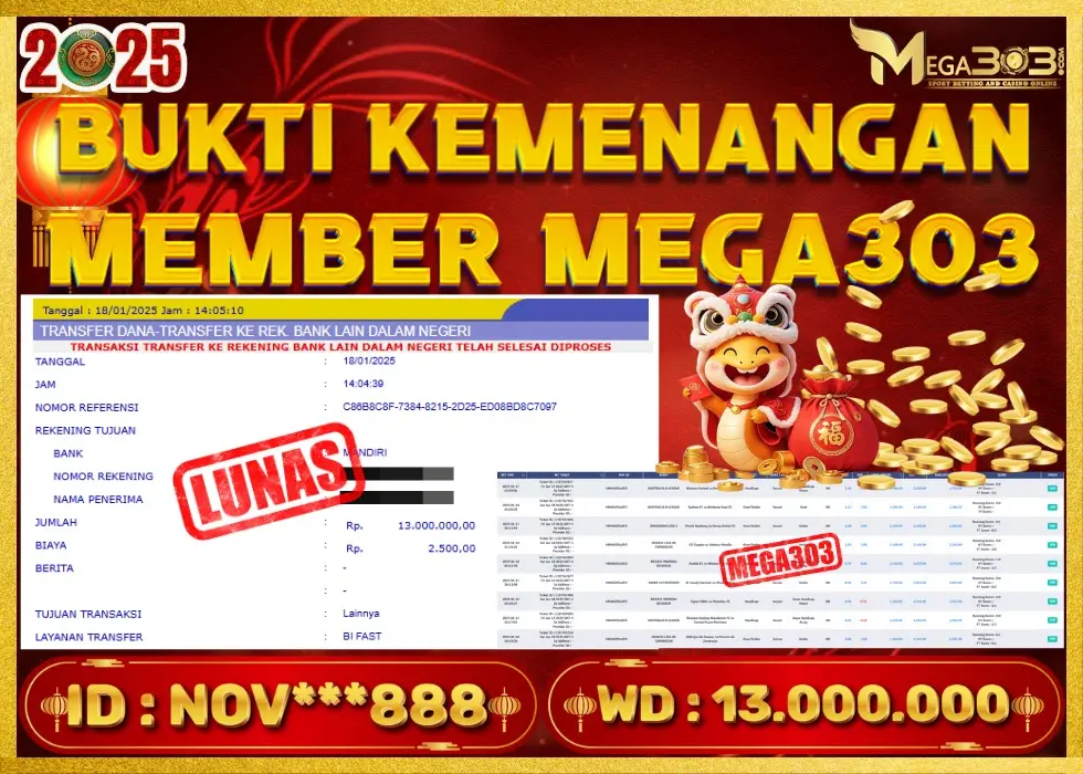 MEGA303 JACKPOT Rp 13.000.000 - LUNAS!!!
