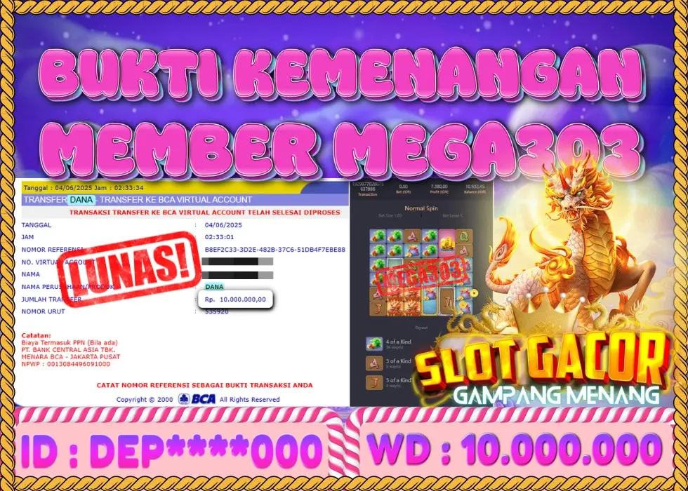 MEGA303 JACKPOT Rp 10.000.000 - LUNAS!!!
