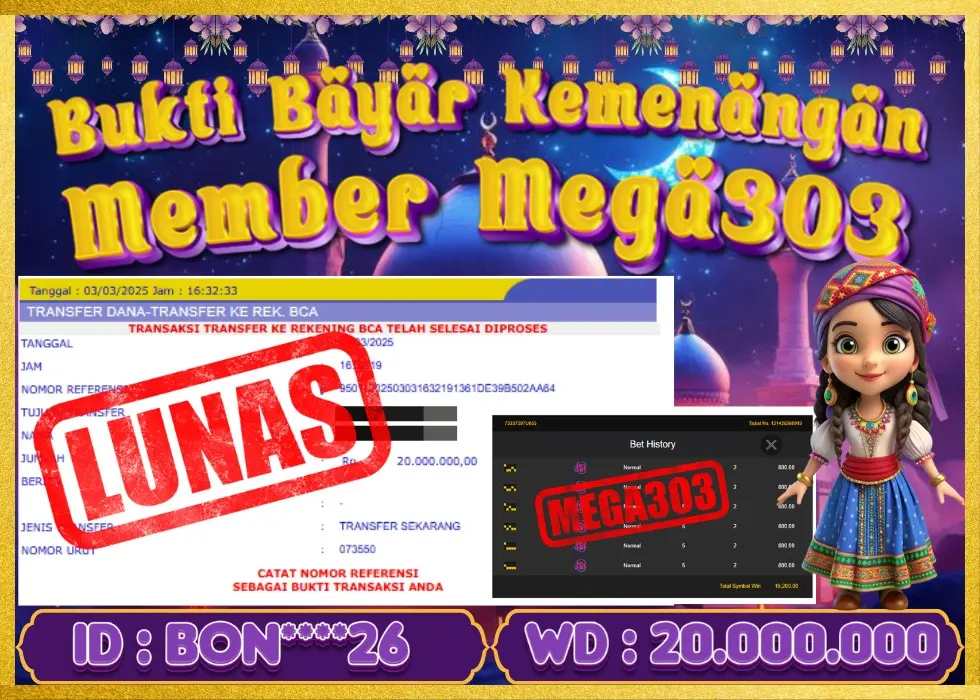 MEGA303 JACKPOT Rp 20.000.000 - LUNAS!!!
