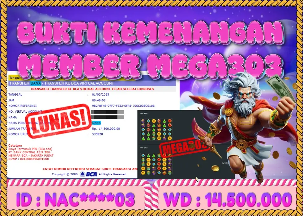 MEGA303 JACKPOT Rp 14.500.000 - LUNAS!!!