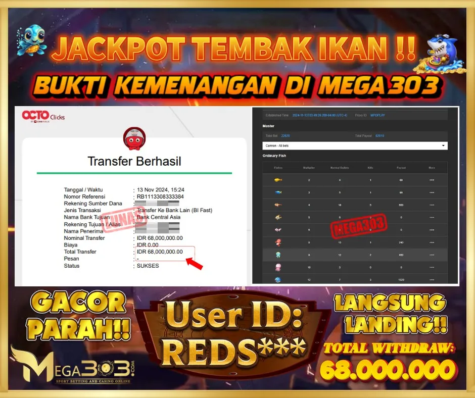 MEGA303 JACKPOT Rp 68.600.000 - LUNAS!!!