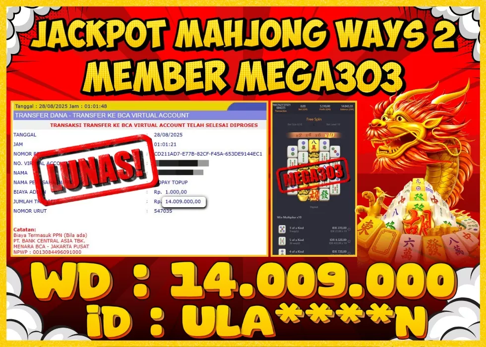 MEGA303 JACKPOT Rp 14.009.000 - LUNAS!!!